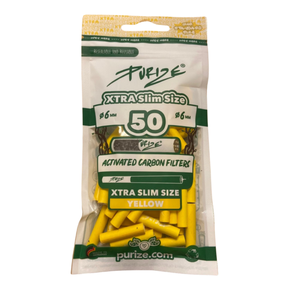PURIZE® Activated Carbon Xtra Slim Filters 6mm (50 pcs) — Yellow