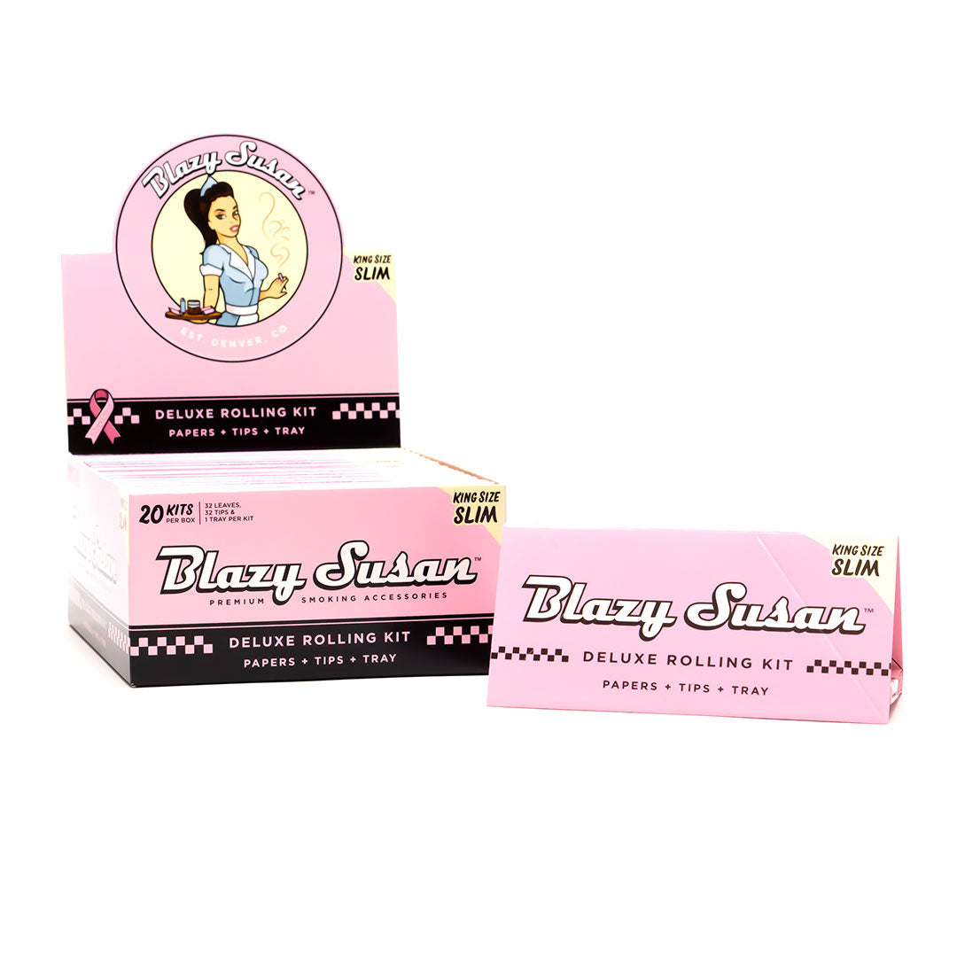 Blazy Susan Pink Deluxe Kit (King Size Rolling Papers with Tips & Tray) - Image 2