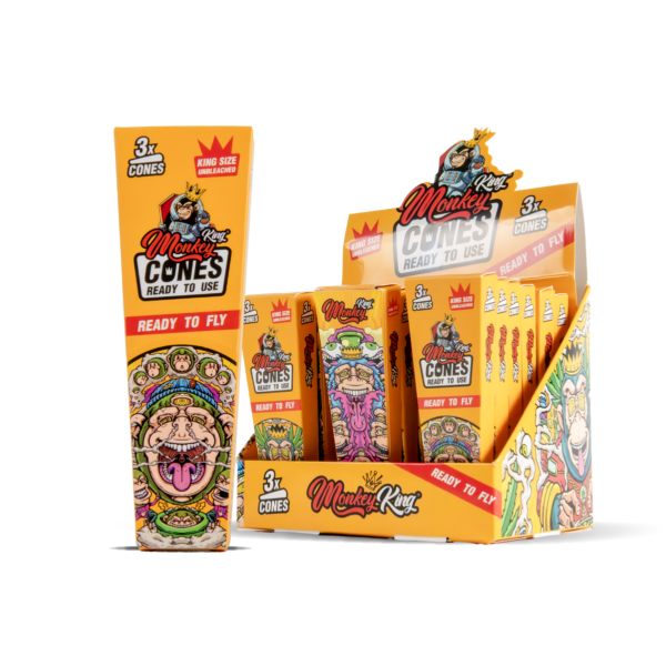 Monkey King Pre-Rolled Cones: Unbleached — 18pcs Full Box