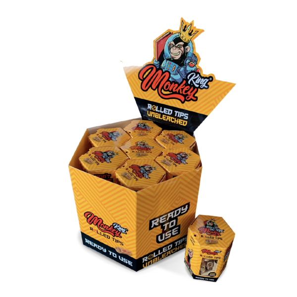 Monkey King Pre-Rolled Filter Tips: Unbleached — 14pcs Full Box