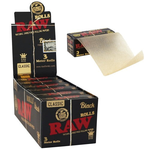 RAW Black 3M Roll Rolling Paper — 12pcs Full Box