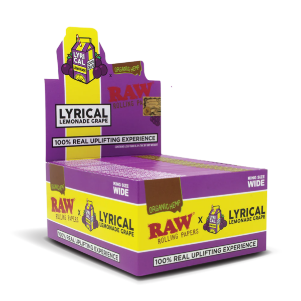 RAW x Lyrical Terpene Enhanced Organic Hemp Rolling Papers - Lemonade Grape — 50pcs Full Box