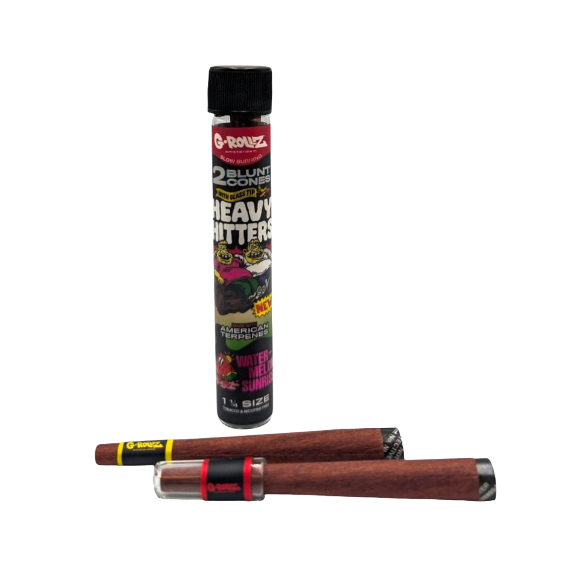 G-Rollz Heavy Hitters 1-1/4 Blunt Cones Glass Tip - Watermelon Sunrise (2 Pack)